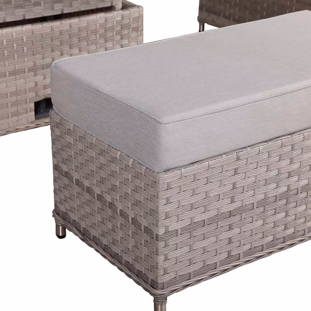 Furnishings For Less UK Rattan Garden Corner Sofa Set with Rising Dining Table and Bench in Grey – 3