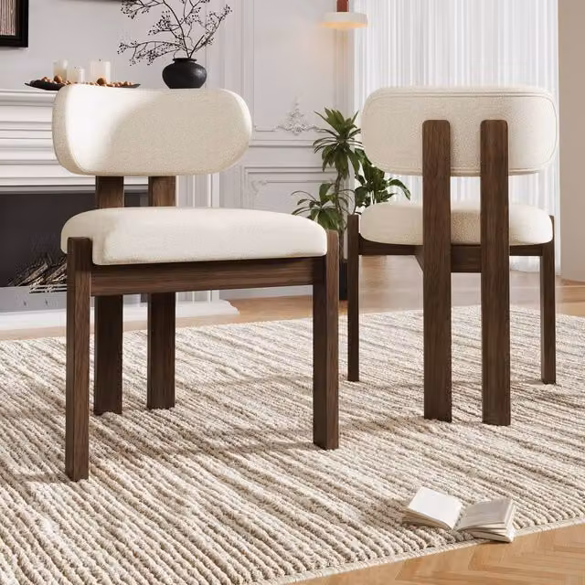 ModernLuxe Set of 4 Solid Wood Dining Chairs with Bouclé Upholstery in Walnut and Beige