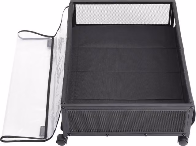 Livingandhome Under-Bed Storage Container with Lid and Wheels, Black and Transparent