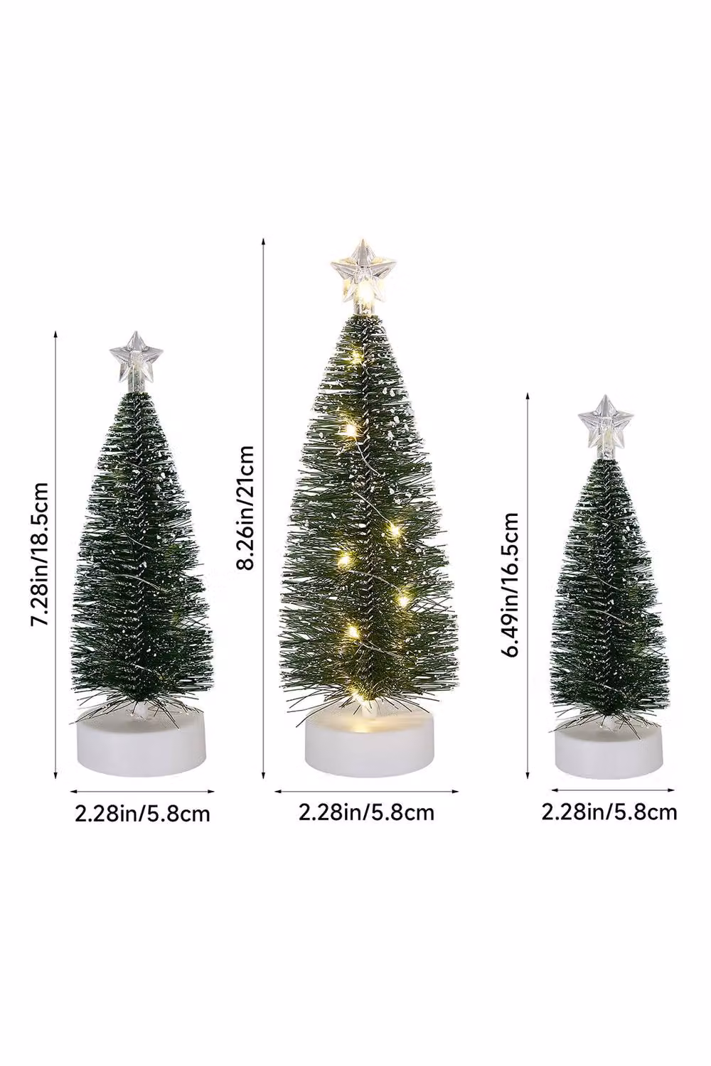 Living and Home 3-Piece Green Tabletop Mini Christmas Tree Set with Transparent LED Lights – 3