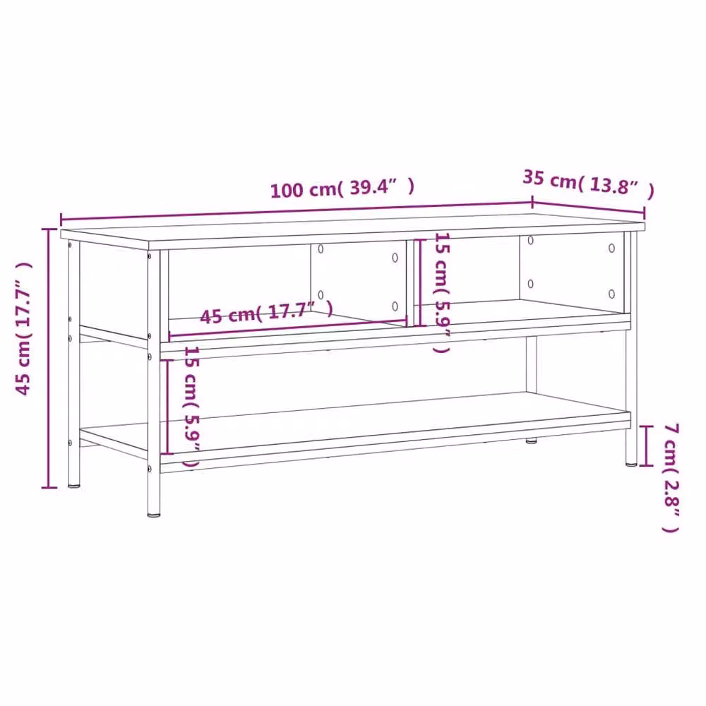 Berkfield Home Industrial TV Cabinet in Smoked Oak Brown, W/D/H: 100 x 35 x 45 cm – 4