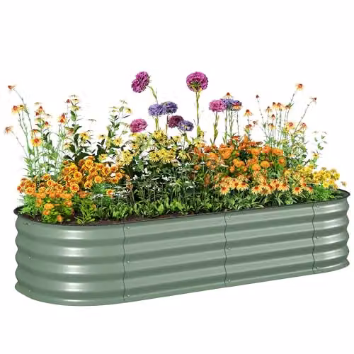 Outsunny Galvanised Steel Raised Garden Bed Planter in Green, W: 279 cm, D: 62 cm, H: 30 cm