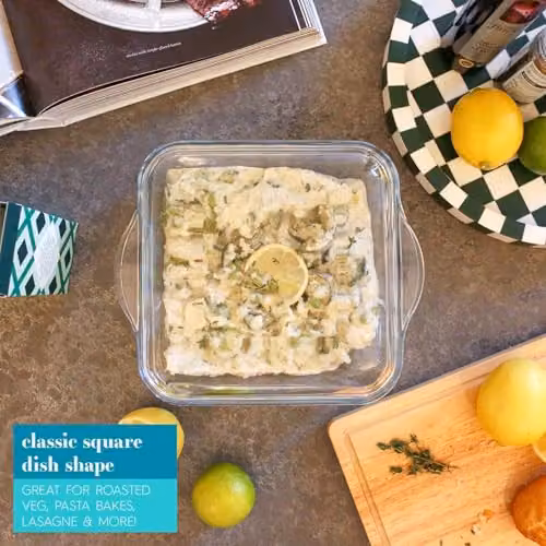 Argon Tableware Square Glass Casserole Dish with Lid, Transparent, W: 24 cm, D: 21 cm, H: 7 cm – 3