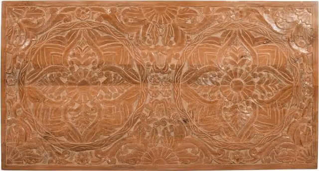 IH Design Shabby Chic Floral Carved Mango Wood Bed Frame Headboard in Brown and White