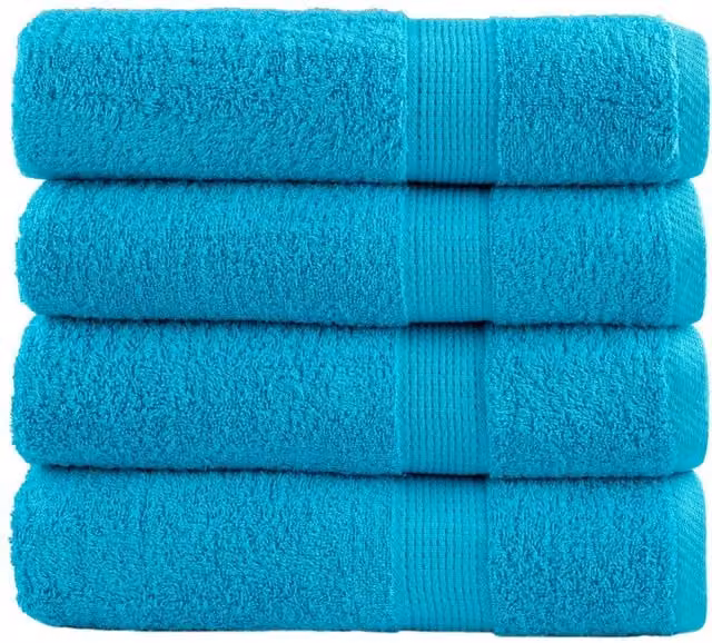 Berkfield Home SOLUND Premium Cotton Terry Shower Towels, 4 Pack, Turquoise Blue, W: 70 cm, L: 140 cm, 600 gsm – 1