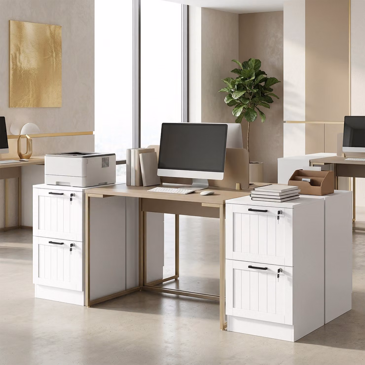 HOMCOM 2 Drawer White Filing Cabinet with Lock and Adjustable Hanging Bars for A4 and Letter Size Files – 4
