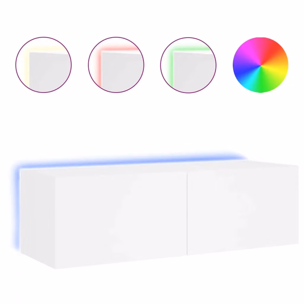 Berkfield Home Modern White Wall Mounted TV Cabinet with Integrated LED Lighting W/D/H: 100 x 35 x 31 cm – 2