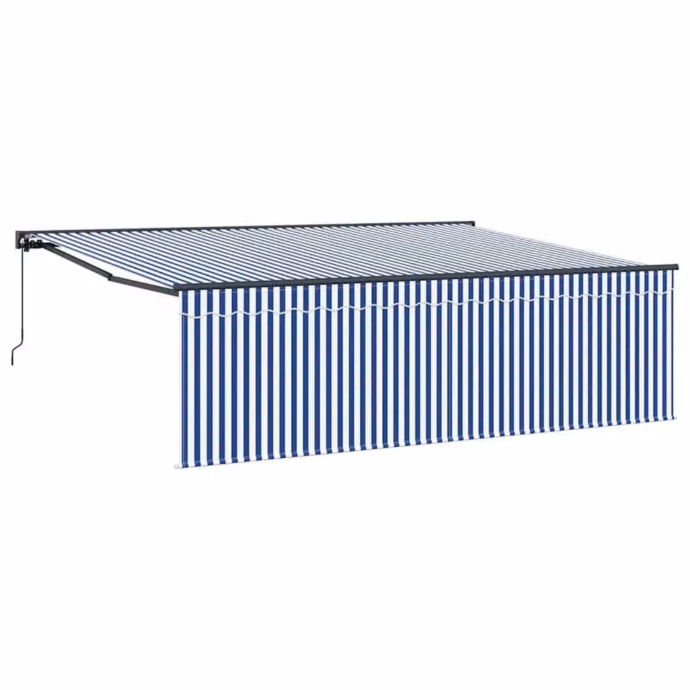 Berkfield Home Retractable Folding Arm Awning in Blue and White Striped Polyester with Anthracite Frame – 2