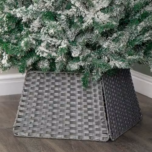Samuel Alexander Foldable Faux Rattan Christmas Tree Skirt in Grey – 2