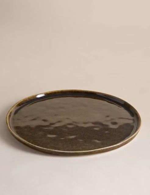 M&S Khaki Green Reactive Glaze Stoneware Dinner Plate