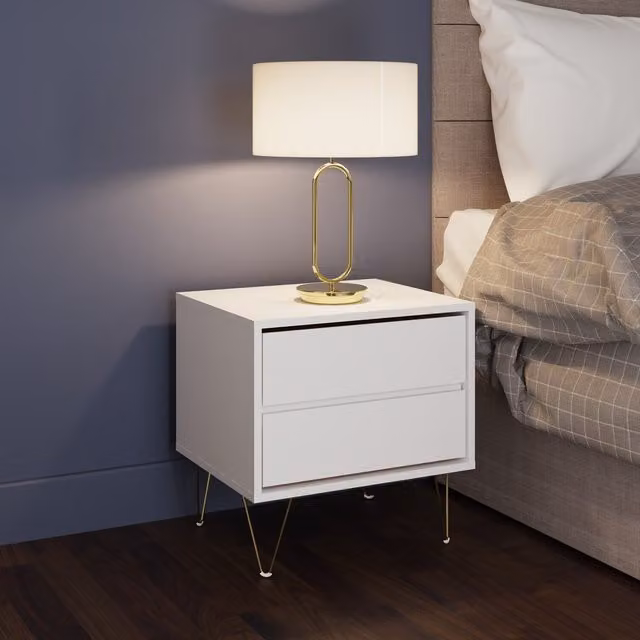Timber Art Design Monaco 2 Drawer Bedside Table in White and Gold – 1