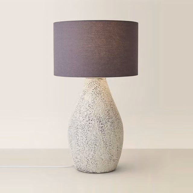 Colin Large Speckled Ceramic Table Lamp with Grey Fabric Shade - Grey