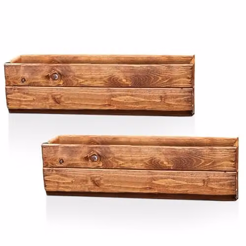 Hortico Wooden Window Box Planters in Red and Brown, Set of 2
