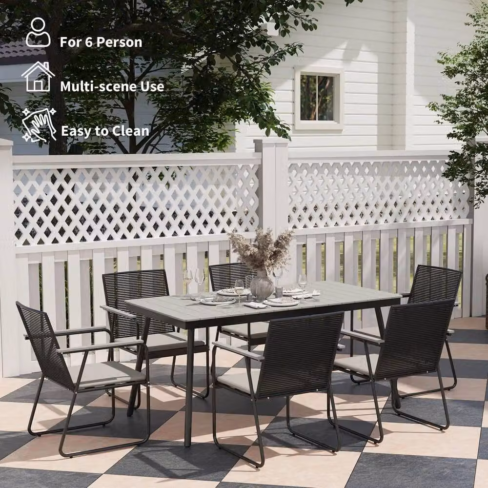 Wyld Haus Karutte 6 Seater Outdoor Dining Set with Rectangular WPC Table and 6 Cushioned Chairs in Grey – 5