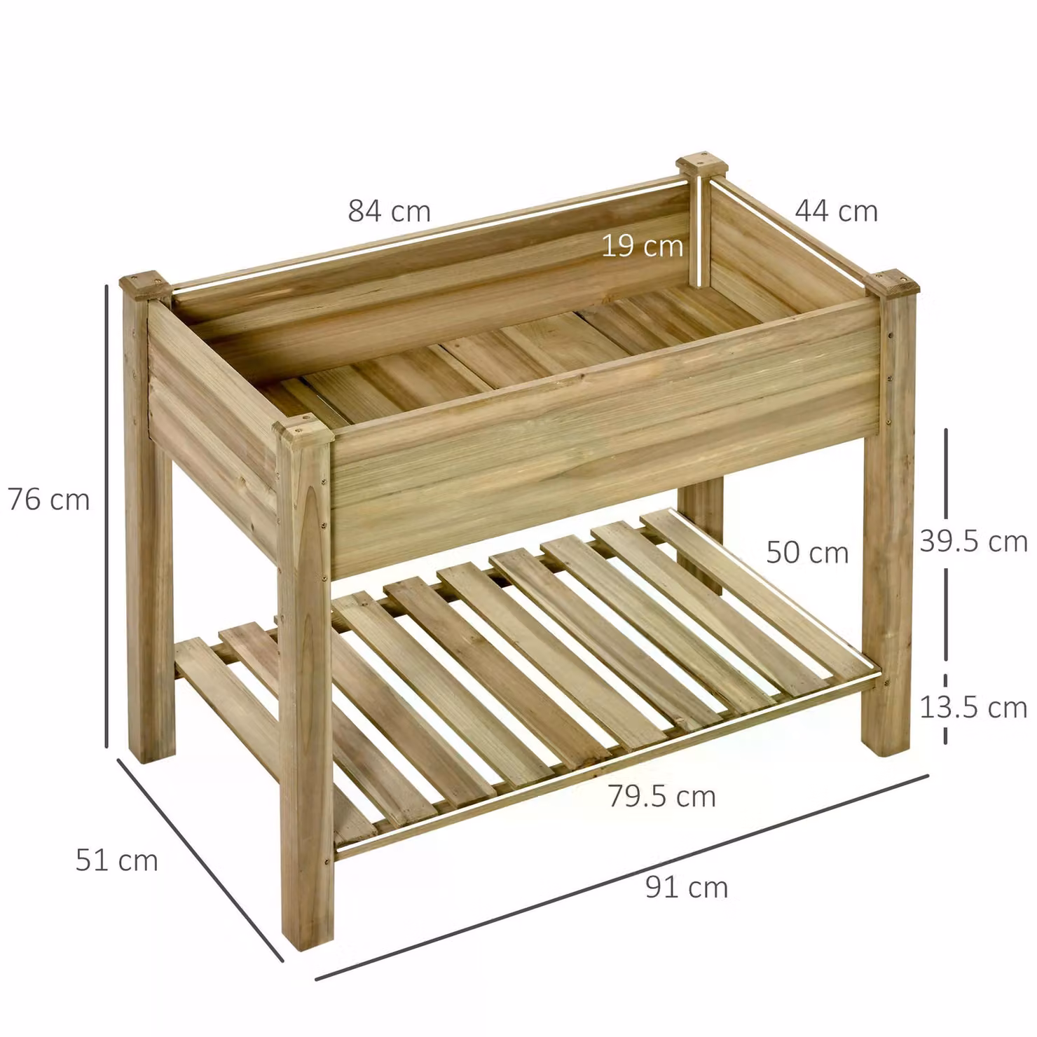 Outsunny Brown Wooden Raised Garden Planter with Legs and Storage Shelf – 3