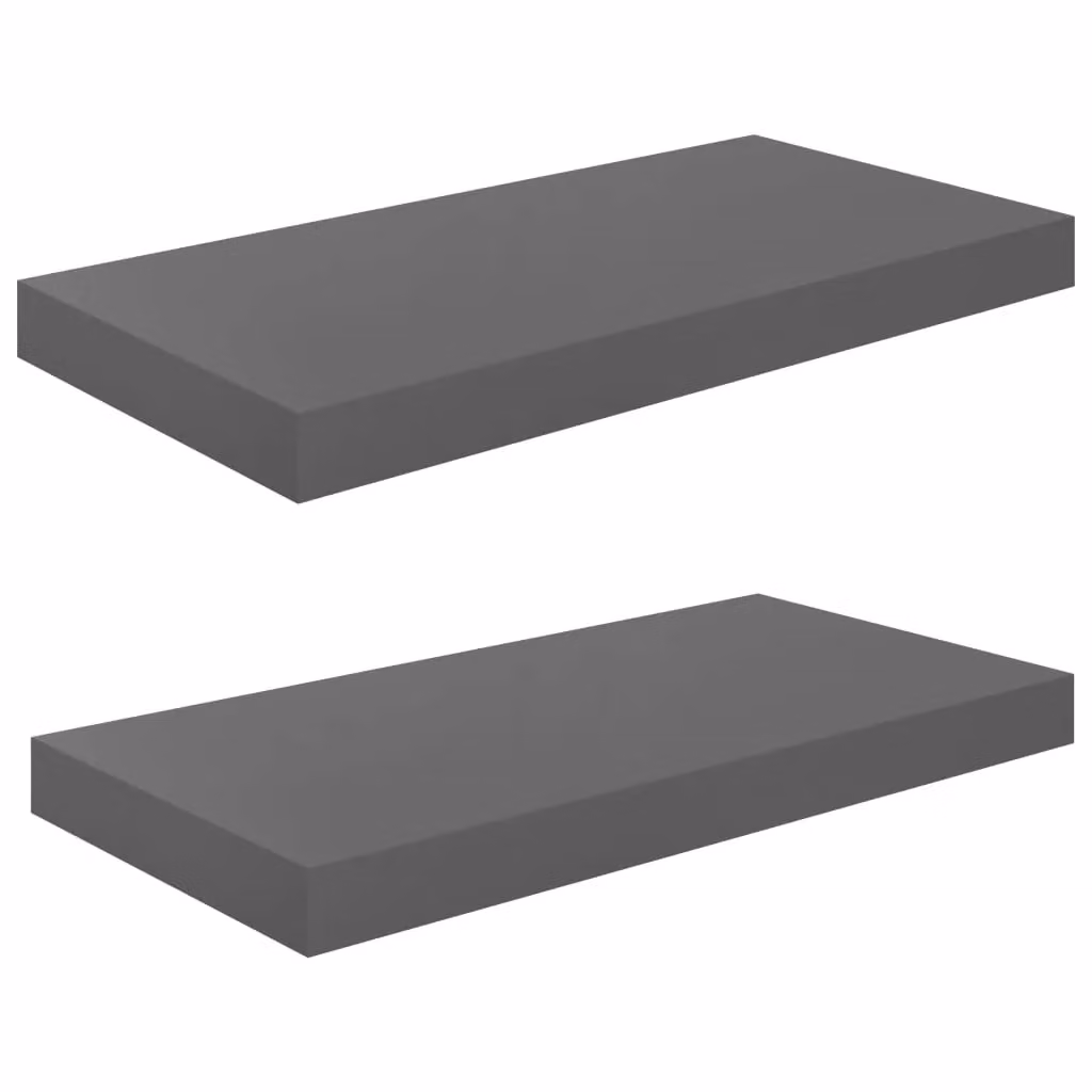 Berkfield Home Set of 2 High Gloss Grey Floating Wall Shelves, W/D/H: 50 x 23 x 3.8 cm – 2
