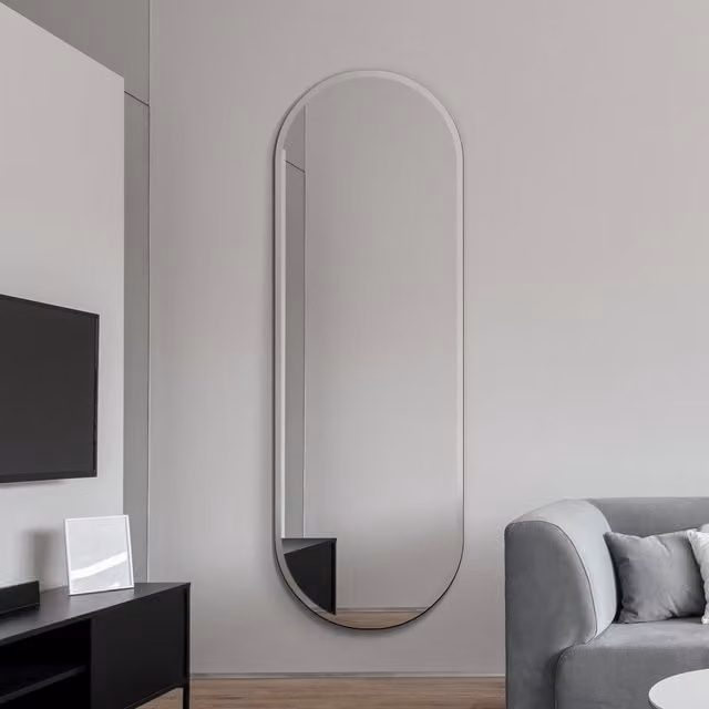 MirrorOutlet Lacuna Oval Frameless Wall Mirror in Silver, Height: 160 cm