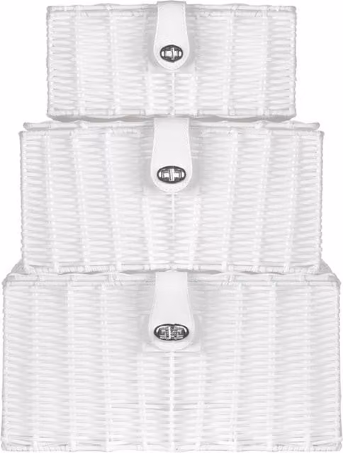 Maison & White Set of 3 White Open Weave Resin Storage Baskets