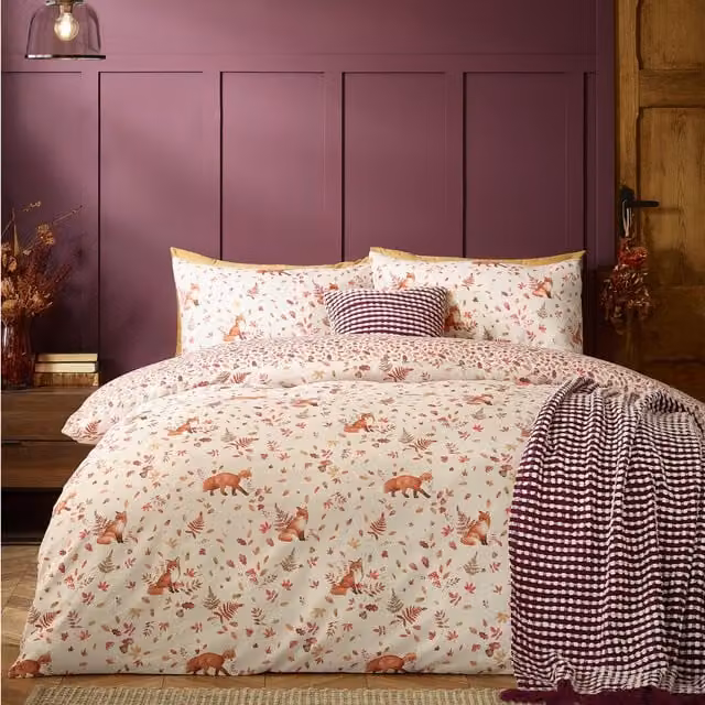 Catherine Lansfield Woodland Fox Reversible Microfibre Duvet Cover Bedding Set in Multicolour