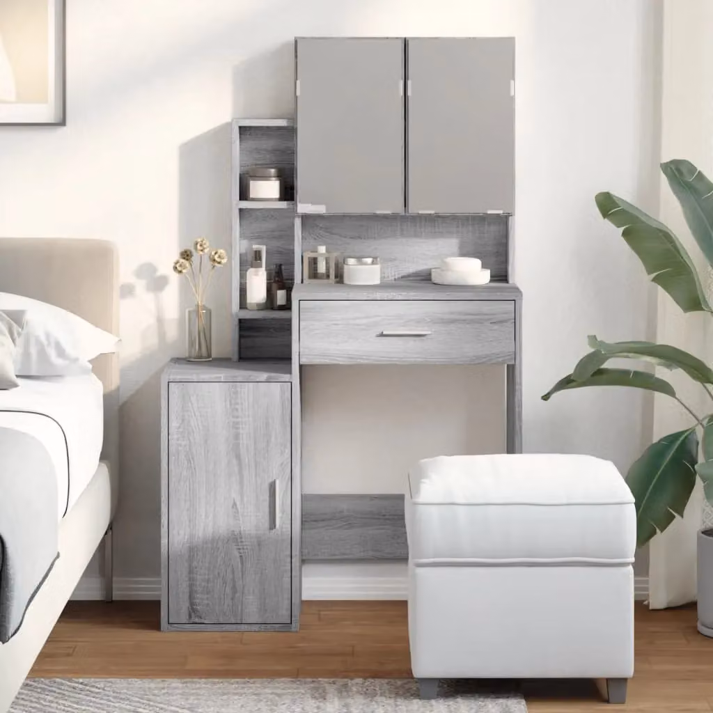 Berkfield Home Dressing Table with Cabinet in Grey Sonoma, W/D/H: 80 x 35 x 132 cm – 3