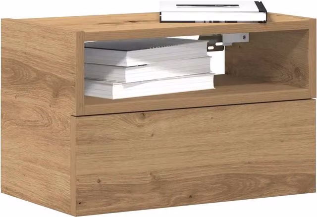 Berkfield Home Artisan Oak Wall-mounted Bedside Cabinet, Brown, W: 45 cm, D: 26 cm, H: 28.5 cm – 1
