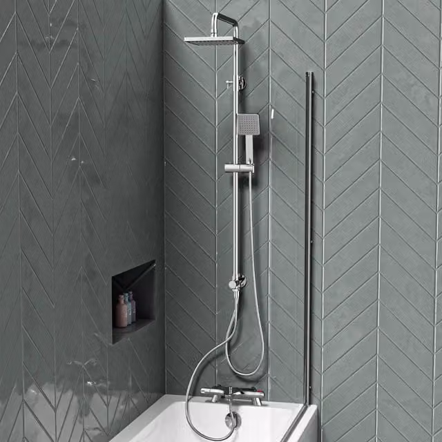 Nes Home Square Exposed Shower Set with Handset and Thermostatic Bath Filler, Chrome/Silver – 1