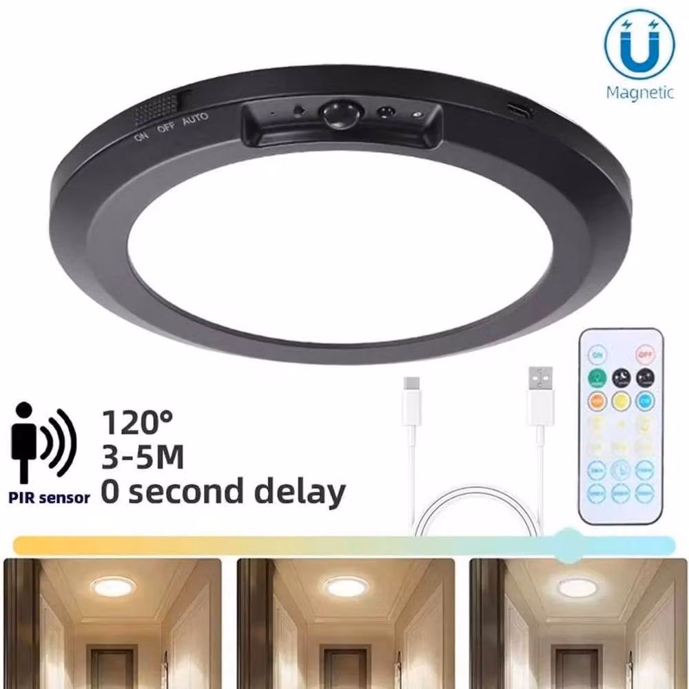 PAWNORA Black Motion Sensor Ring Ceiling Light – 3