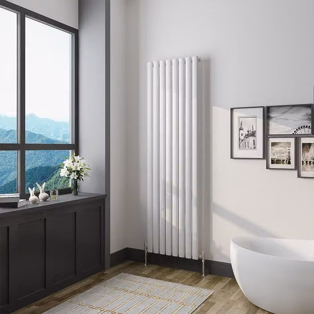 AicaBathroom Vertical Oval Column Steel Radiator in White, H: 160 cm, W: 47.2 cm