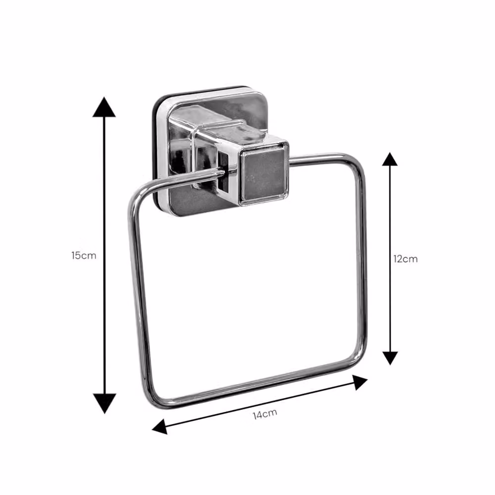 Showerdrape Pushloc Chrome Steel Suction Wall Mounted Towel Ring with Mounting Square in Silver – 2