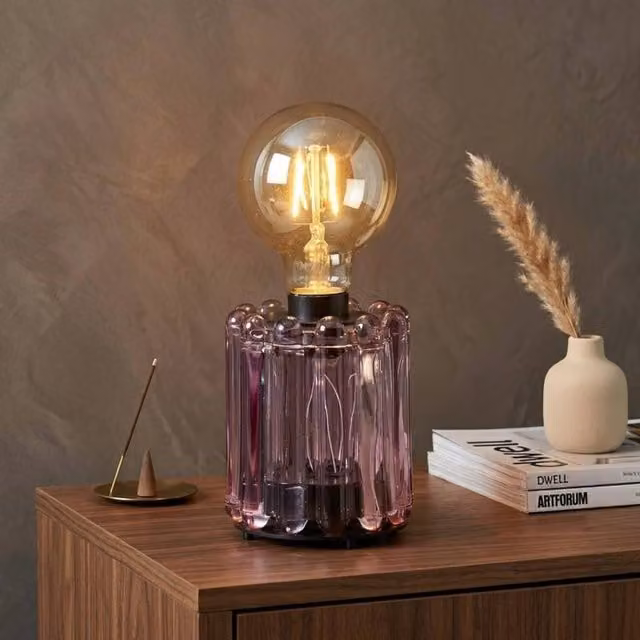 Garden Greatness Iris Bulb Milan Glass Table Lamp in Mauve