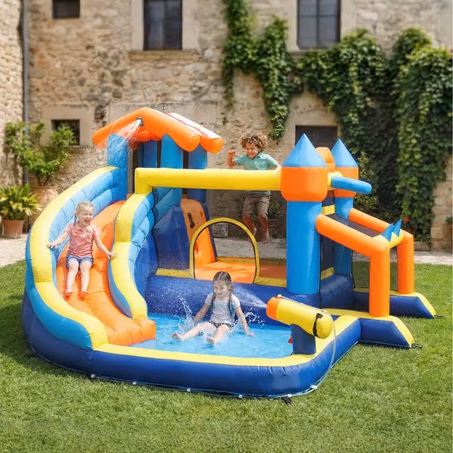 AIYAPLAY Inflatable Bounce House Castle with Slide and Blower, Multicoloured