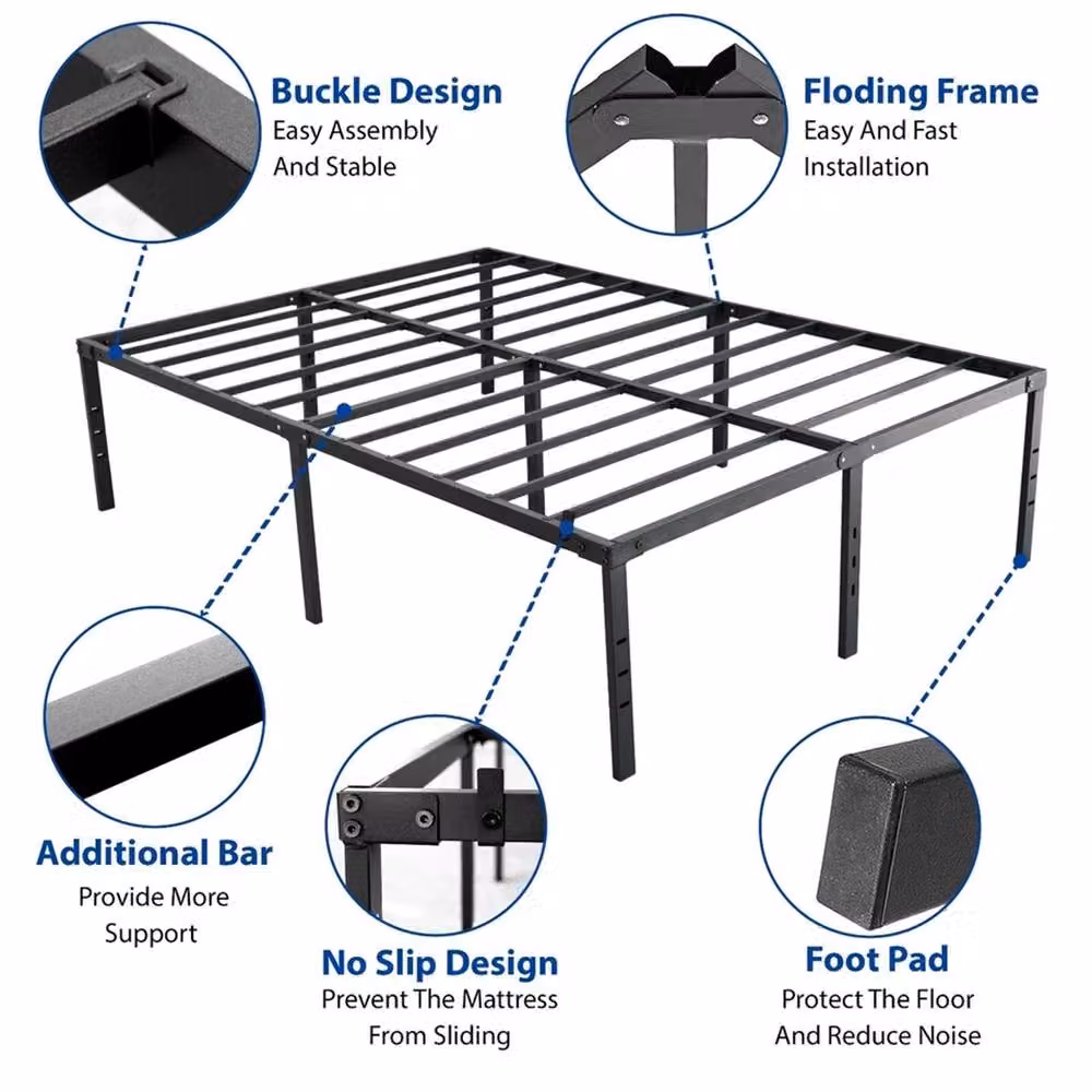 Nordara Super King Modern Metal Bed Frame in Black, W/D/H: 200 x 200 cm – 4