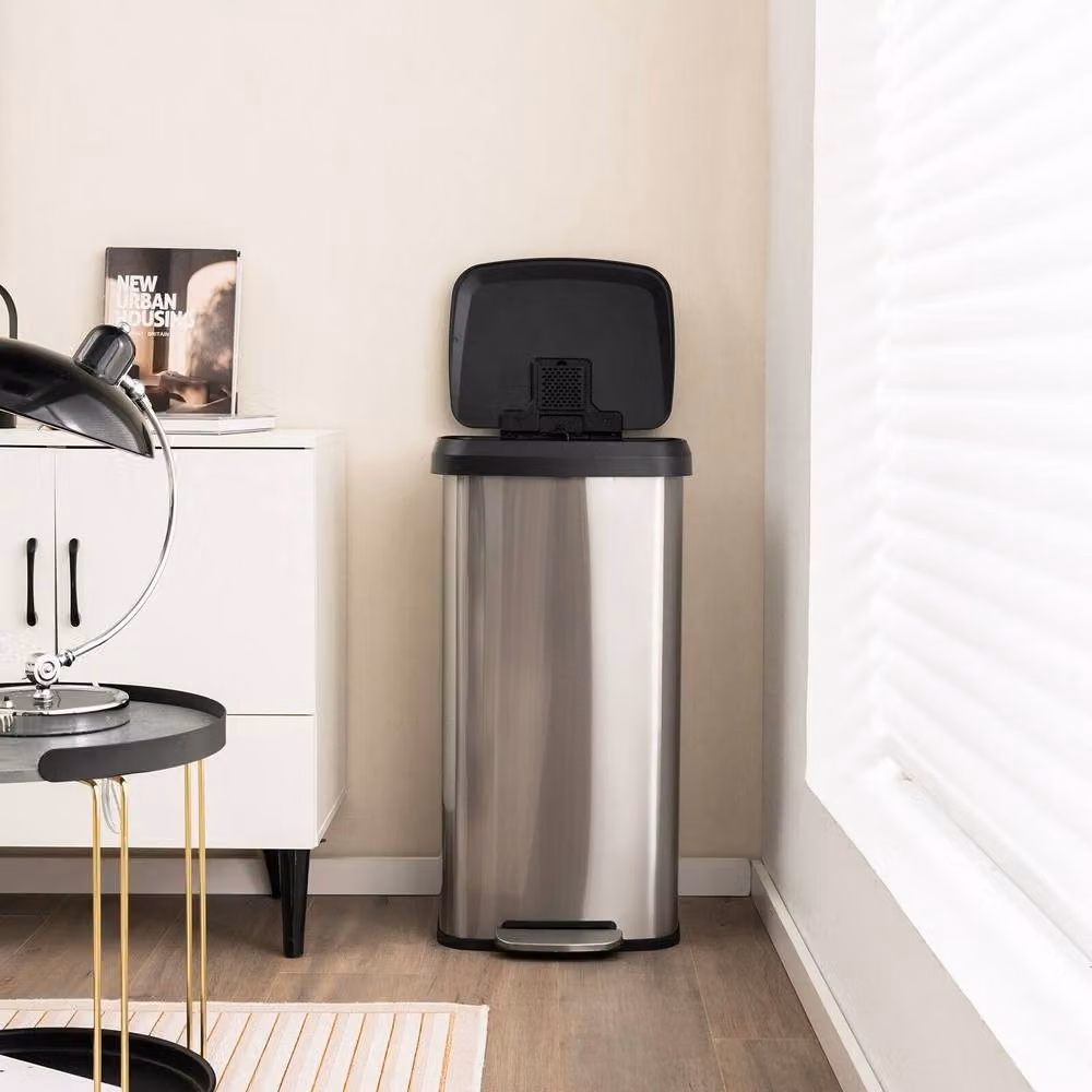 Gymax 68L Silver Stainless Steel Recycling Pedal Bin with Soft Close Lid and Odour Filter – 4