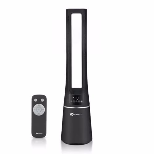 PureMate 2-in-1 Bladeless Tower Fan and Air Purifier with HEPA Filter, Black, W/D/H: 25.5 x 25.5 x 105.6 cm