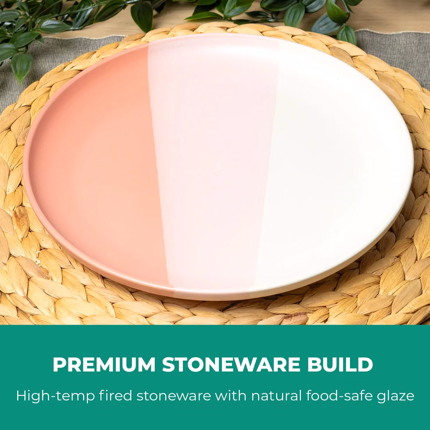 Royalford 16 Piece Stoneware Dinnerware Set in Pink and White, Microwave and Dishwasher Safe – 2