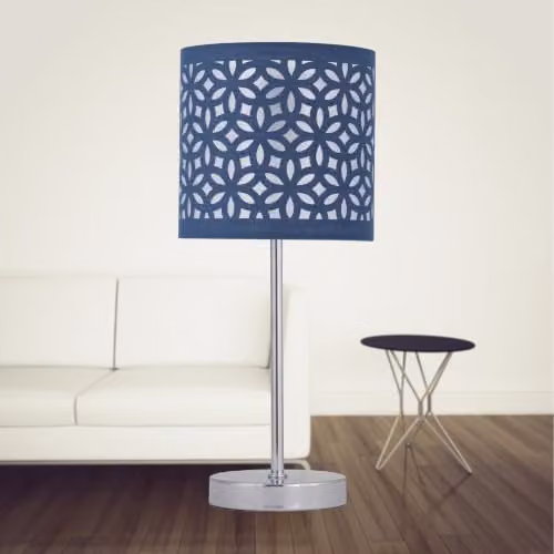 First Choice Lighting Set of 2 Blue Fabric Cylinder Table Lamp Shades, Diameter: 15.5 cm – 6
