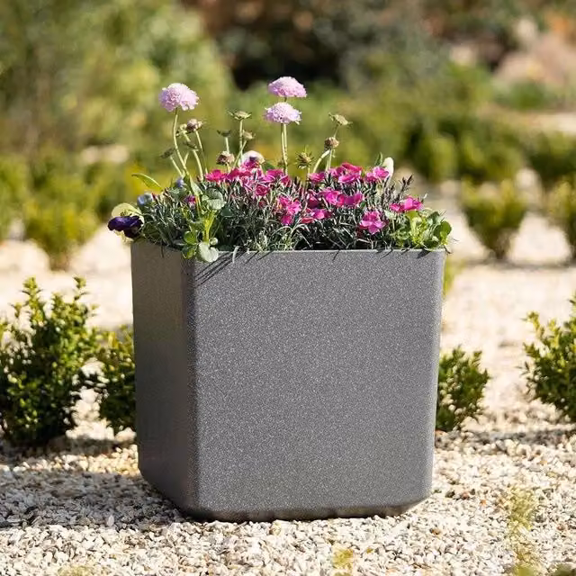 Primrose Cube Stone Effect Planter, Dark Grey, 43 cm