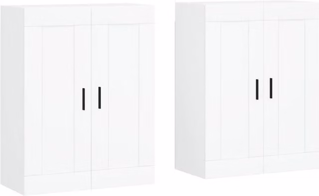 Berkfield Home Set of 2 White Matt Wall Mounted MDF Cabinets with Hinged Doors and Internal Shelves