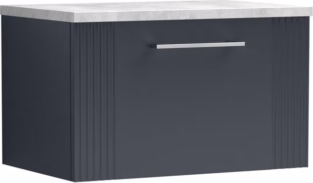 Balterley Modern Wall Hung 1 Drawer Vanity Unit with Grey Laminate Worktop, Width: 60 cm