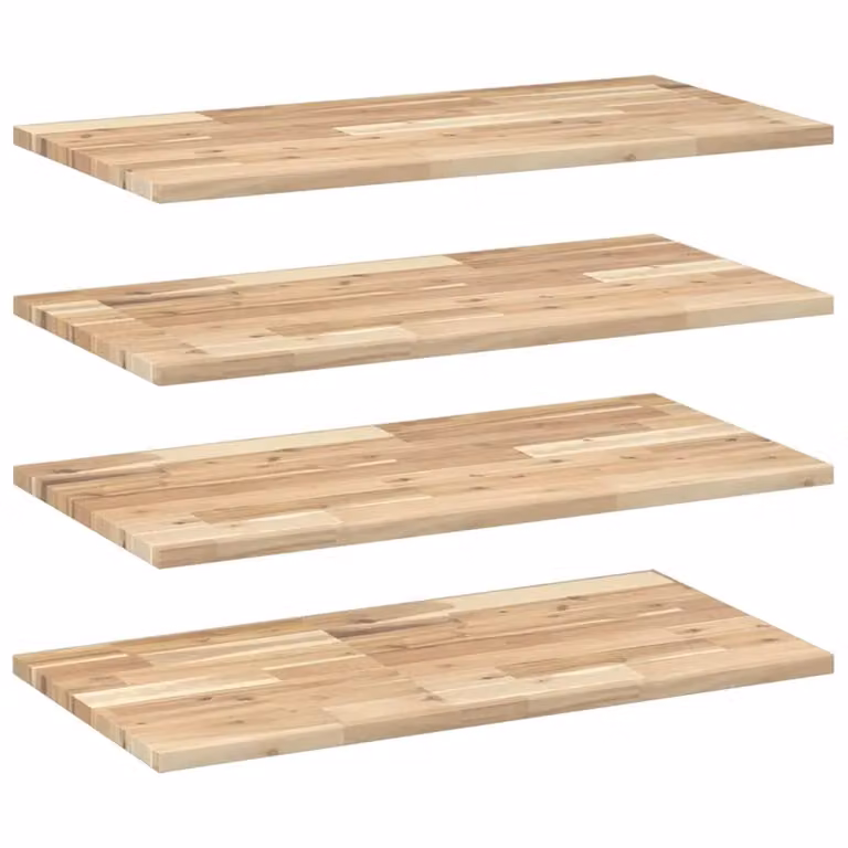 Berkfield Home Set of 4 Floating Shelves in Brown Untreated Solid Acacia Wood, W: 100 cm, D: 40 cm, H: 2 cm