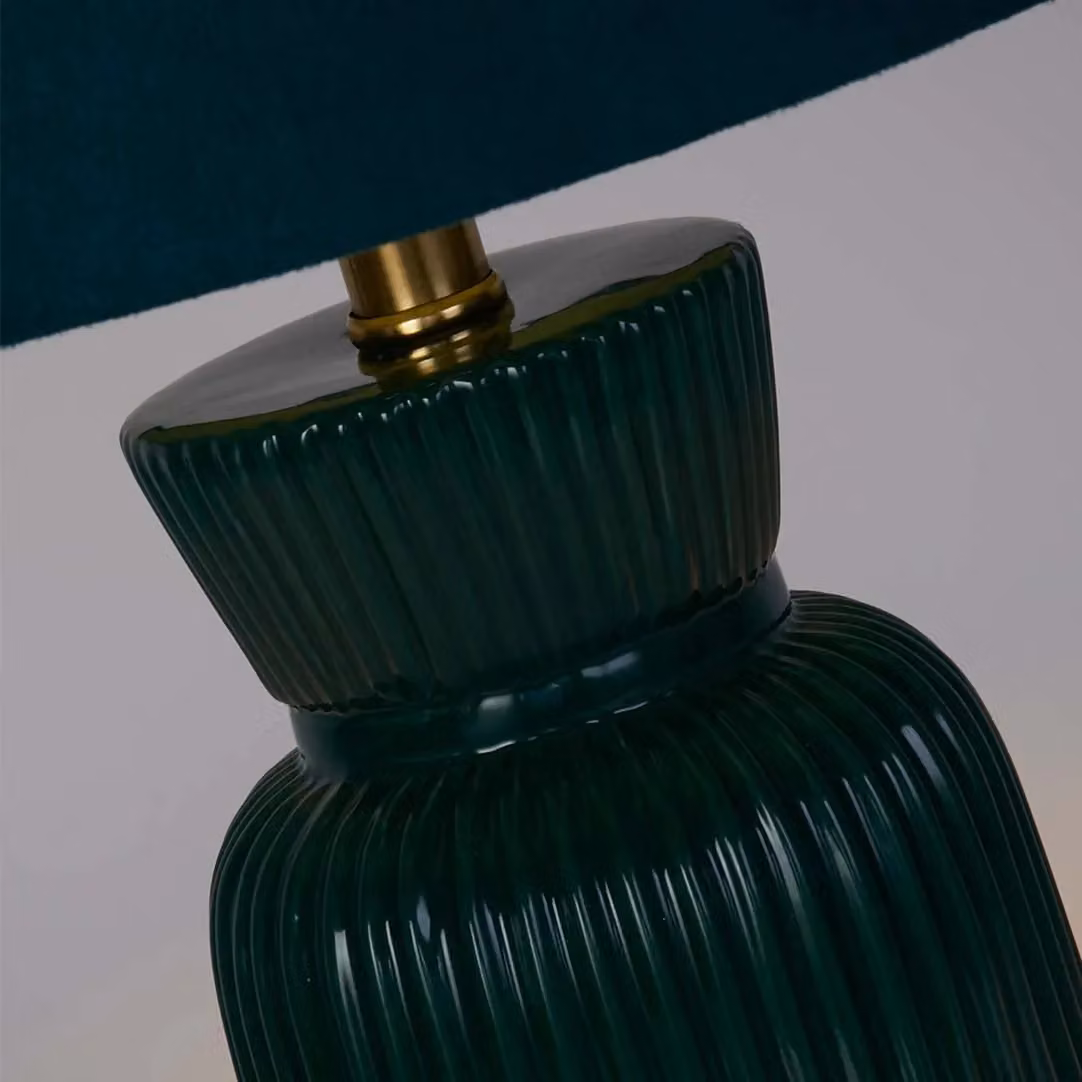 Lighting Collection Emerald Green Ceramic Table Lamp with Fabric Shade – 3