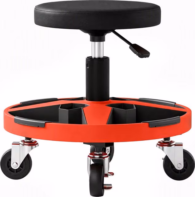 HOMCOM Rolling Mechanic Stool, Black, Height Adjustable 40-52 cm, 360 Degree Swivel Roller Padded Creeper Seat – 1