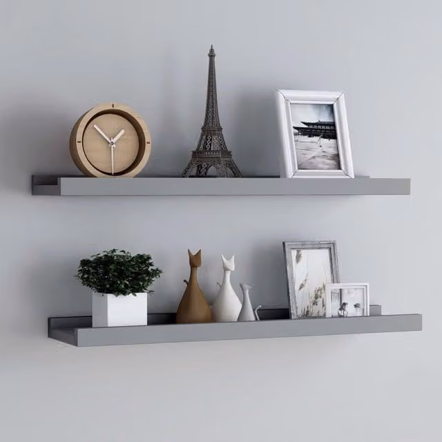 Berkfield Home Picture Frame Ledge Shelves, 2 Pack, Grey MDF, W: 80 cm, D: 9 cm, H: 3 cm – 1