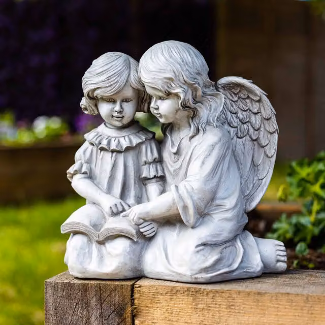 Garden Mile Guardian Angel Freestanding Garden Ornament in Grey Rustic Resin