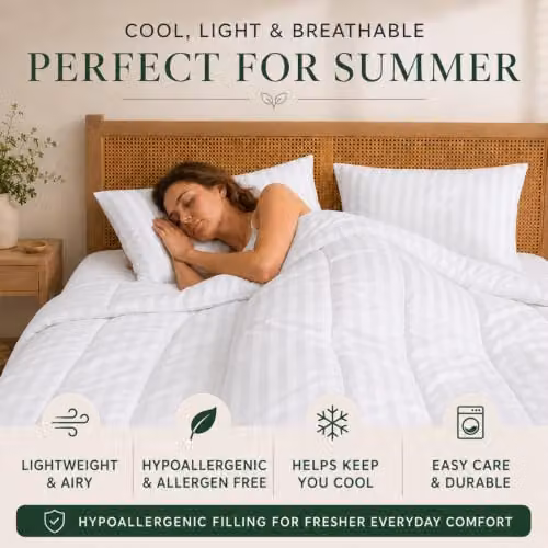 MHG Living 1 Tog Summer Single Duvet in White, W/D/H: 135 x 200 cm, Breathable Hypoallergenic Hollowfibre – 2