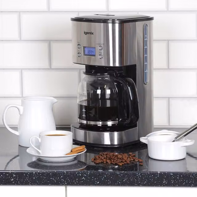 Igenix Digital Filter Coffee Maker with 12 Cup Glass Carafe in Silver – 1