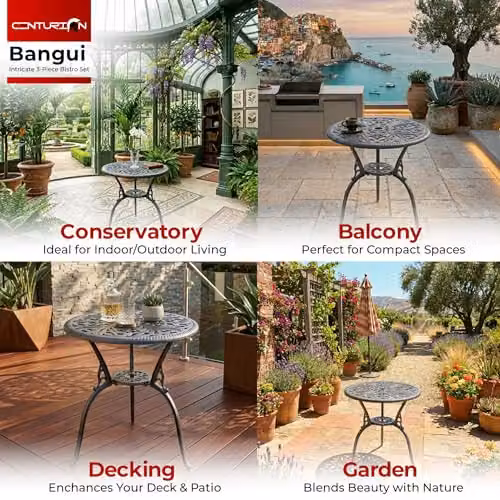 Centurion BANGUI Outdoor Bistro Table in Grey Cast Aluminium with Parasol Hole, Diameter: 68.5 cm, Height: 70 cm – 4