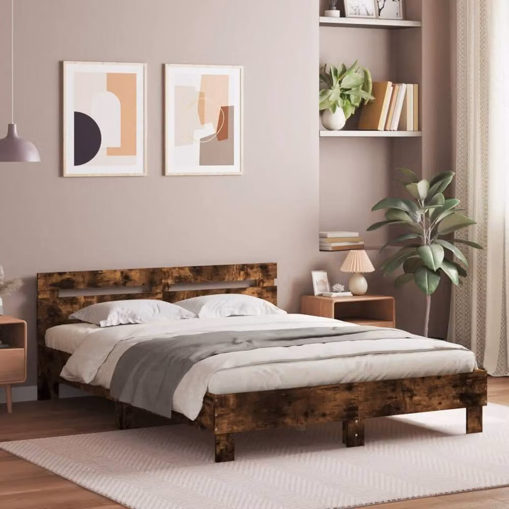Berkfield Home Durable Smoked Oak Bed Frame in Brown, W/D/H: 140 x 190 x 70 cm – 2