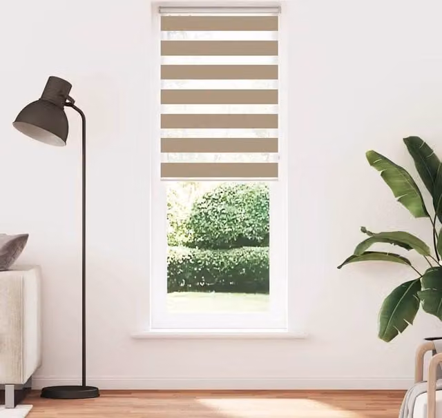 Berkfield Home Zebra Blind in Sand Brown, W: 90 cm, H: 230 cm, Polyester Fabric