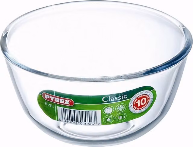 Pyrex Classic Round Glass Bowl, Transparent, 0.5 l